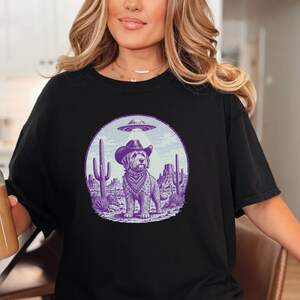 Comfort Colors Cowboy Retro Labradoodle Sweatshirt | Vintage Goldendoodle UFO Crewneck | Southwestern Extraterrestrial Abduction Space image 8