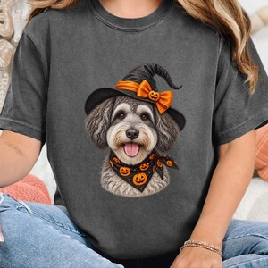 Witch Dog Shirt, Halloween Dog Mom, Schnoodle Mom Gift, Spooky Dog Sweatshirt, Fall Doodle Dog Tee image 1