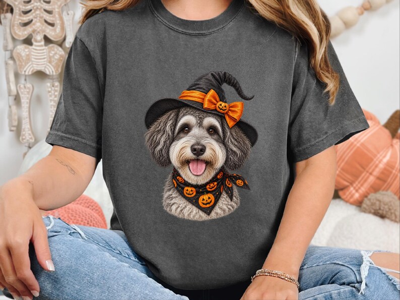 Witch Dog Shirt, Halloween Dog Mom, Schnoodle Mom Gift, Spooky Dog Sweatshirt, Fall Doodle Dog Tee image 1