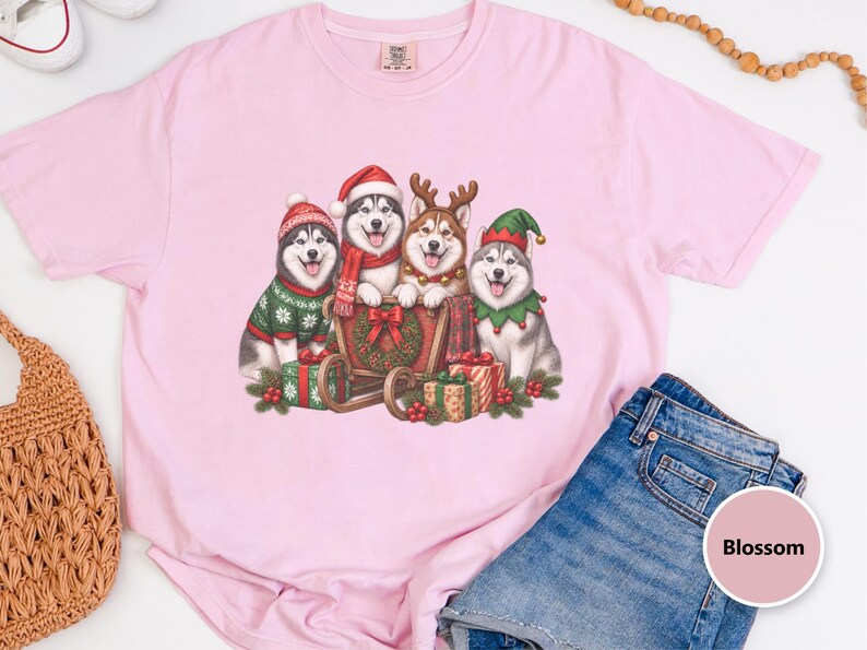 Siberian Husky Christmas Shirt, Husky Lover Gift, Festive Holiday Dog Sweatshirt, Santa Paws Xmas Tee image 1