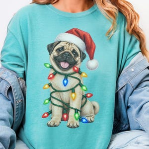 Pug Christmas Shirt, Christmas Pug Gift, Pug Lover Shirt, Holiday Pet Shirt, Santa Pug Tee image 1