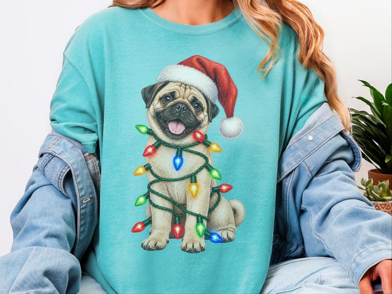 Pug Christmas Shirt, Christmas Pug Gift, Pug Lover Shirt, Holiday Pet Shirt, Santa Pug Tee image 1