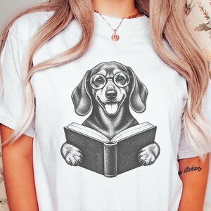 Camiseta de lectura para perros salchicha, regalo para amantes de los libros, camiseta de biblioteca para perros salchicha, regalo para mamás de perros salchicha, camiseta de biblioteca para perros salchicha imagen 6