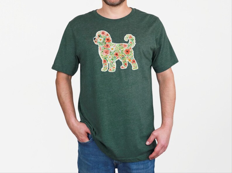 Maglietta con motivo Aussie Doodle, silhouette floreale Australian Doodle, schizzo botanico di cane, regalo per amanti degli animali ad acquerello, design floreale primaverile immagine 5