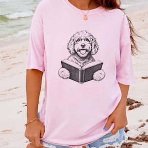Goldendoodle Shirt, Book Lover Gift, Dog Reading Shirt, Doodle Mom Gift, Bookish Dog Tee, Vintage Doodle Shirt, Reader Gift image 2