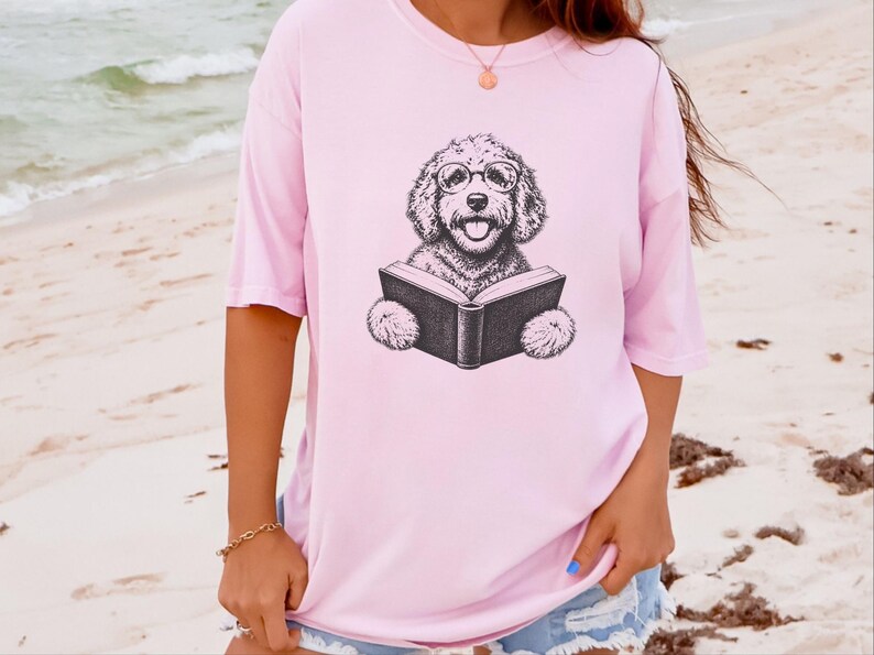 Goldendoodle Shirt, Book Lover Gift, Dog Reading Shirt, Doodle Mom Gift, Bookish Dog Tee, Vintage Doodle Shirt, Reader Gift image 2