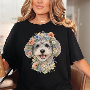 Comfort Colors Schnoodle Lover Schnoodle Floral Face Tee, Dog Mom Life Shirt, Doodle Puppy Tee, Cross-Breed Dog, Cottagecore Owner image 6