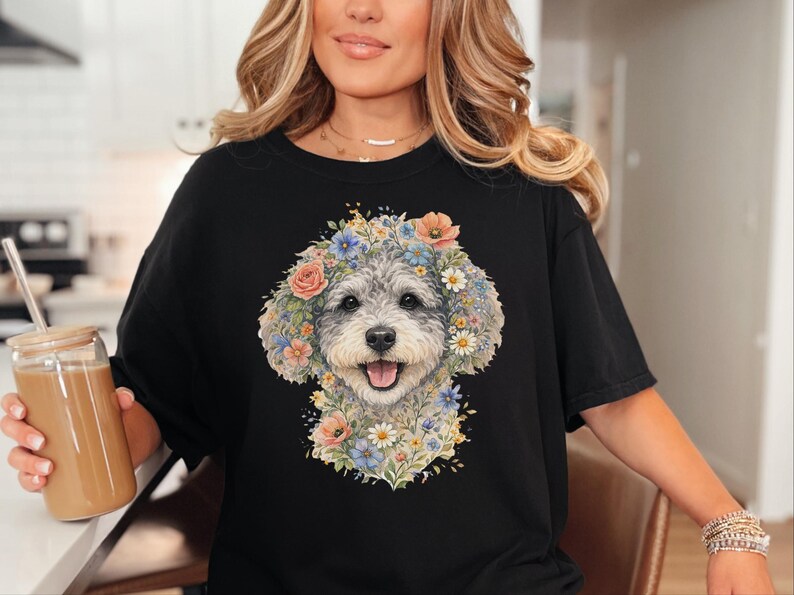 Comfort Colors Schnoodle Lover Schnoodle Floral Face Tee, Dog Mom Life Shirt, Doodle Puppy Tee, Cross-Breed Dog, Cottagecore Owner image 6
