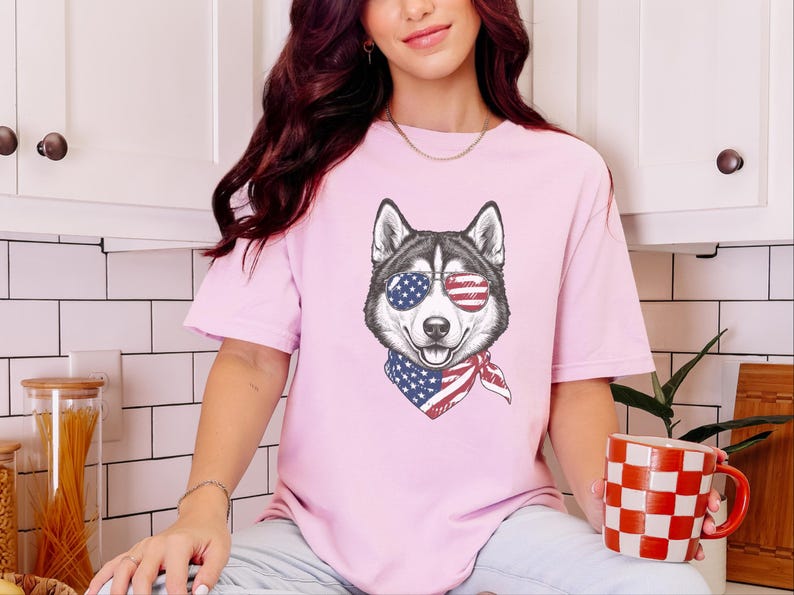 Comfort Colors Patriotic Husky Dog Shirt, Funny 4th of July Siberian Husky Tee, American Flag USA Dog Mom Shirt, Independence Day Siberian image 5