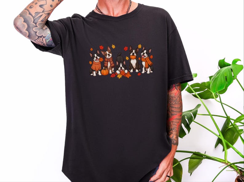 Boston Terrier Fall Shirt, Dog Lover Gift, Cozy Autumn Tee, Cute Puppy Shirt, Boston Terrier Owner Gift, Fall Dog Sweatshirt image 7