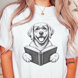 Reading Dog Shirt, Bookish Dog Tee, Lab Lover Gift, Dog Owner Gift, Library Shirt, Book Lover Shirt, Dog Mom Gift image 3