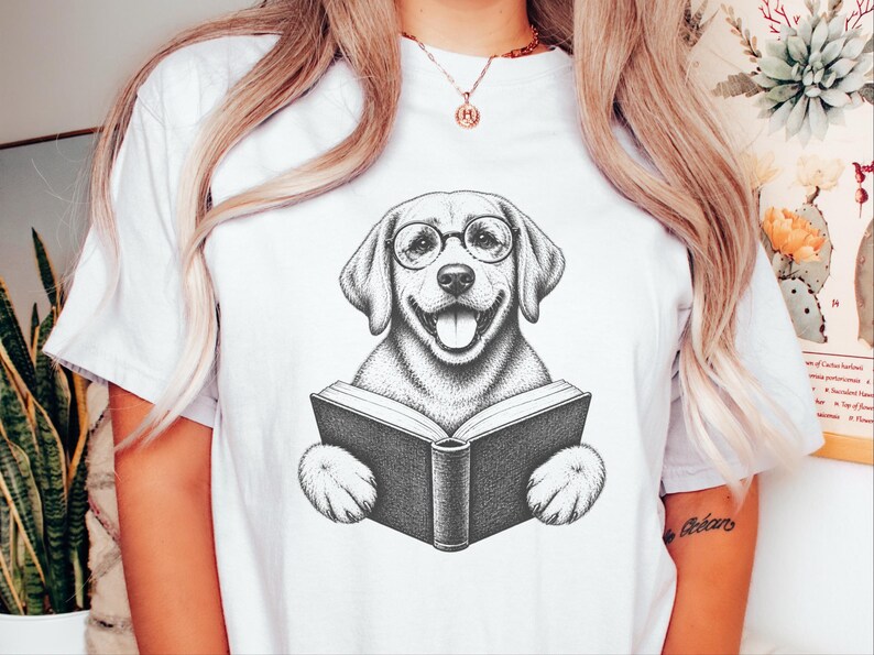 Reading Dog Shirt, Bookish Dog Tee, Lab Lover Gift, Dog Owner Gift, Library Shirt, Book Lover Shirt, Dog Mom Gift image 3