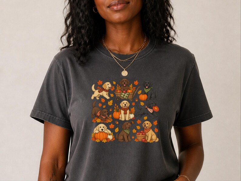 Camiseta de Labrador de otoño, regalo para amantes de los perros de otoño, linda camiseta para mamás de Labrador, suéter de cachorro para Acción de Gracias, ropa acogedora para dueños de mascotas de cosecha. imagen 10