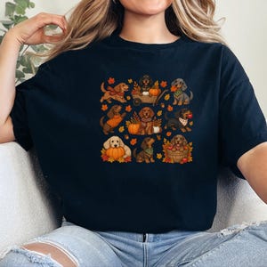 Fall Dachshund Shirt, Autumn Dog Lover Gift, Doxie Mom Tee, Cute Wiener Dog Shirt, Pumpkin Pet Lover Top imagen 6