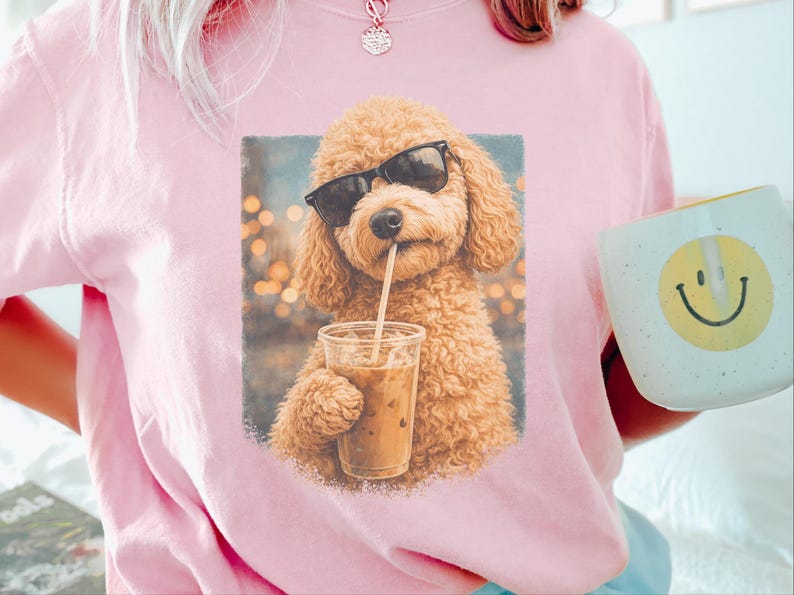 Comfort Colors Iced Coffee Goldendoodle Tee | Funny Cool Dog Shirt | Summer Fashion | Doodle Mom Dad Pet Owner, Iced Coffee Tee image 11