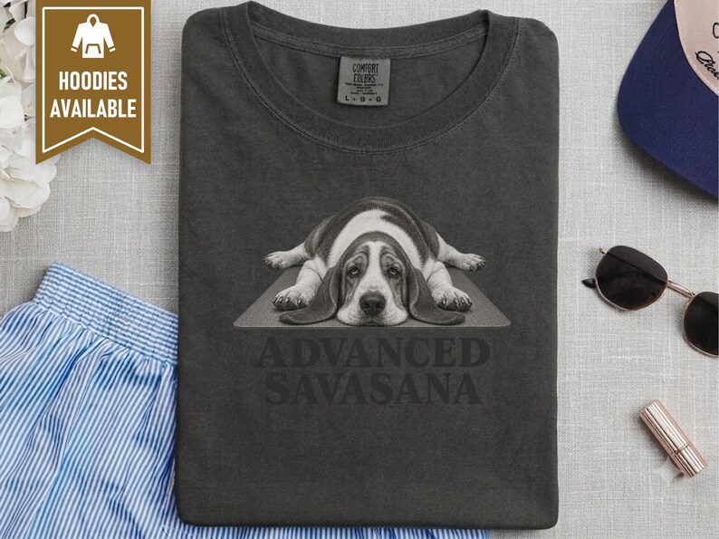 Basset Hound Shirt, Advanced Savasana Yoga Tee, Funny Dog Owner Gift, Yoga Teacher Shirt, Relaxed Fit TShirt image 9
