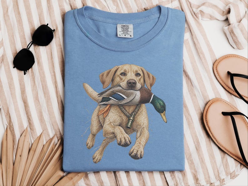 Yellow Lab Gift, Duck Hunting Shirt, Waterfowl Hunter Tee, Labrador Retriever Art, Bird Dog Shirt, Vintage Hunting Gift For Men image 9