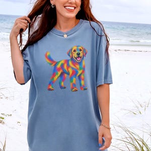 Colorful Dog Shirt, Dog Lover Gift, Golden Retriever Tee, Rainbow Pet Owner Present, Doodle Art Shirt image 2