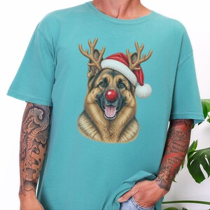 German Shepherd Christmas Sweatshirt, Holiday Dog Lover Gift, Rudolph Santa Hat Tee, German Shepherd Mom Shirt image 8