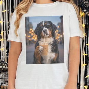 Comfort Colors Bernese Mountain Dog Iced Coffee Shirt, Cool Dog Drinking Coffee Tee, Berner Mom Dad Gifts, Summer Vacation Dog Lover Graphic image 9