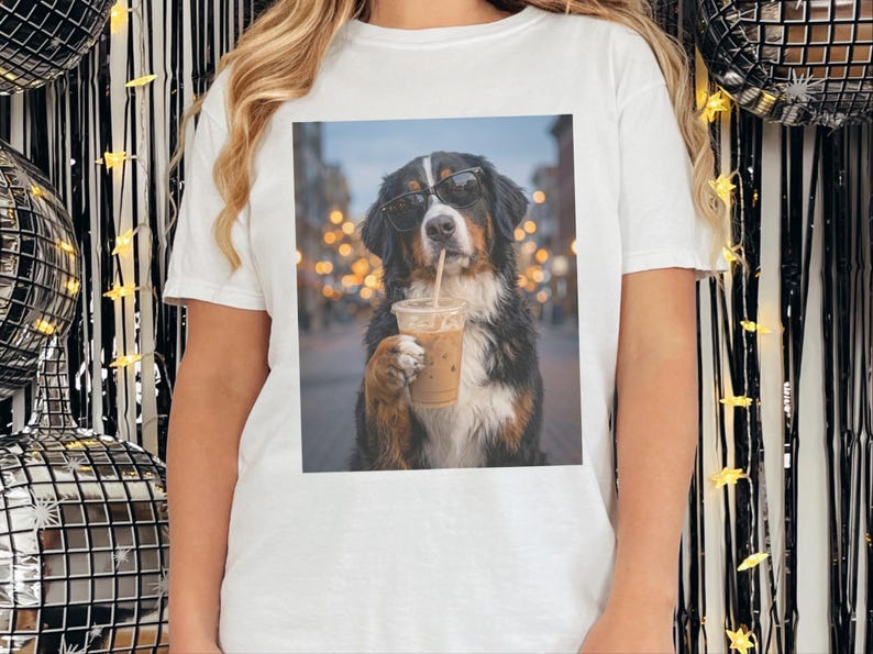 Comfort Colors Bernese Mountain Dog Iced Coffee Shirt, Cool Dog Drinking Coffee Tee, Berner Mom Dad Gifts, Summer Vacation Dog Lover Graphic image 9