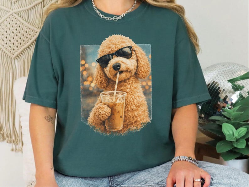 Comfort Colors Iced Coffee Goldendoodle Tee | Funny Cool Dog Shirt | Summer Fashion | Doodle Mom Dad Pet Owner, Iced Coffee Tee image 5