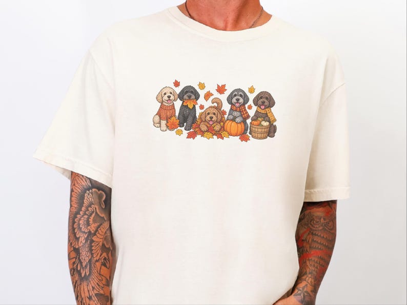 Schnoodle Fall Shirt, Dog Lover Gift, Autumn Harvest Tee, Doodle Dog Sweatshirt, Pumpkin Patch Crewneck, Fall Puppy Apparel image 4