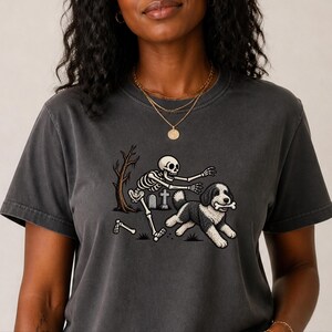 Sheepadoodle Skeleton Shirt, Spooky Dog Gift, Skeleton Dog Tee, Sheepadoodle Halloween Shirt, Funny Skeleton Dog Scene image 9