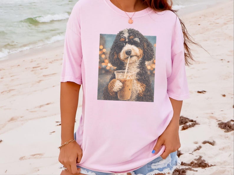 Comfort Colors Bernedoodle Tee | Iced Coffee Dog Shirt, Funny Canine Mom Gift | Dog Graphic Tee, Bernedoodle Lover Gift, Iced Coffee Tshirt image 2