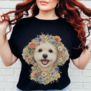 Maltipoo Print Shirt, Maltipoo Floral Face Tee, Spring Animal Art, Maltese Poodle Gifts, Dog Lover Tee, Maltese Poodle Fan, Mama Dog Owner image 1