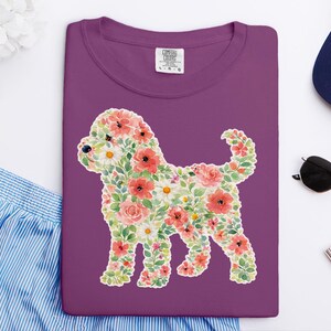 Comfort Colors Cockapoo Silhouette Floral Shirt, Dog Mom Gift, Botanical Pet Lover Tee, Puppy Owner Present, Vintage Fur Baby image 2