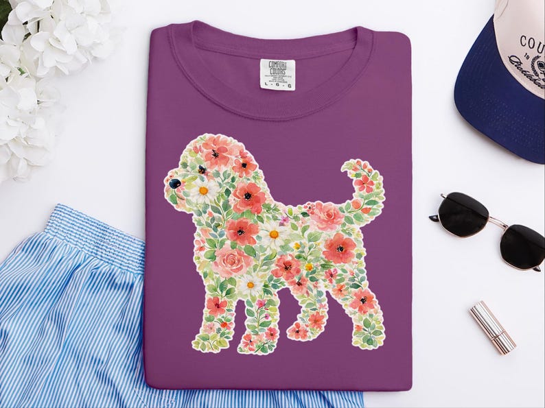 Comfort Colors Cockapoo Silhouette Floral Shirt, Dog Mom Gift, Botanical Pet Lover Tee, Puppy Owner Present, Vintage Fur Baby image 2
