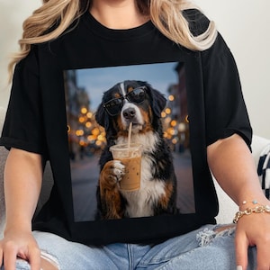 Comfort Colors Bernese Mountain Dog Iced Coffee Shirt, Cool Dog Drinking Coffee Tee, Berner Mom Dad Gifts, Summer Vacation Dog Lover Graphic image 3