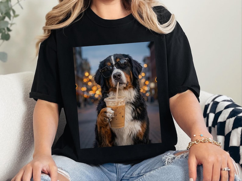 Comfort Colors Bernese Mountain Dog Iced Coffee Shirt, Cool Dog Drinking Coffee Tee, Berner Mom Dad Gifts, Summer Vacation Dog Lover Graphic image 3