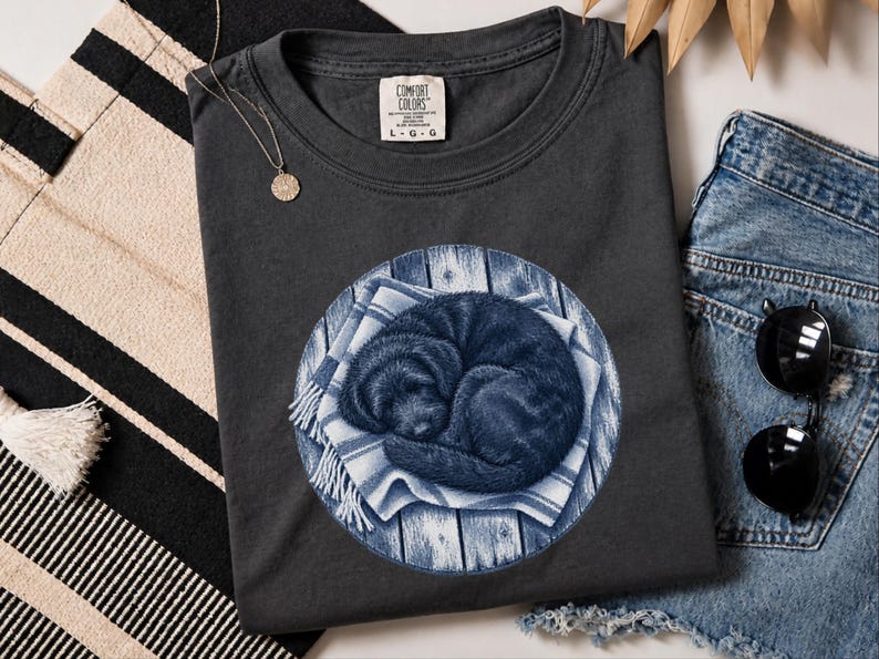 Kunst mit schlafendem Hund, Geschenk für Doodle-Liebhaber, Schwarzes Doodle-Shirt, Aufdruck „Schlafender Hund“, Geschenk für Doodle-Mama, Comfort Colors T-Shirt Bild 5