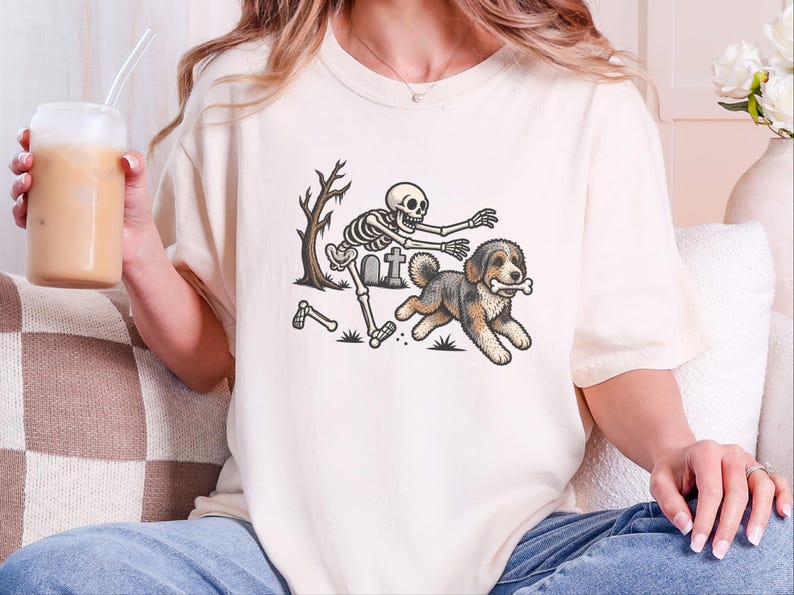 Skeleton Dog Shirt, Aussiedoodle Halloween Shirt, Spooky Dog Tee, Dog Lover Gift, Funny Skeleton Shirt image 7