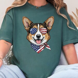 Comfort Colors Patriotic Pembroke Welsh Corgi Mom T-Shirt, Independence Day American Dog Lover Tee, USA 250th Anniversary Corgi Dad Graphic image 4