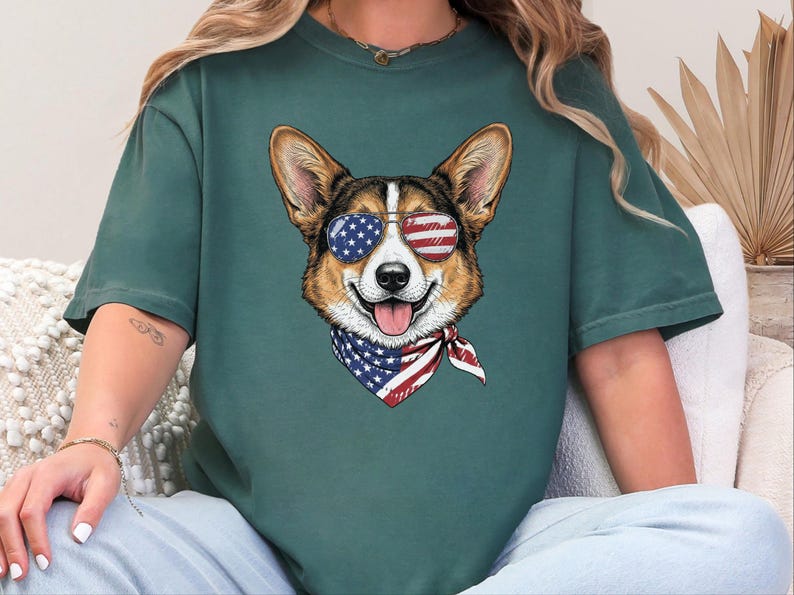 Comfort Colors Patriotic Pembroke Welsh Corgi Mom T-Shirt, Independence Day American Dog Lover Tee, USA 250th Anniversary Corgi Dad Graphic image 4