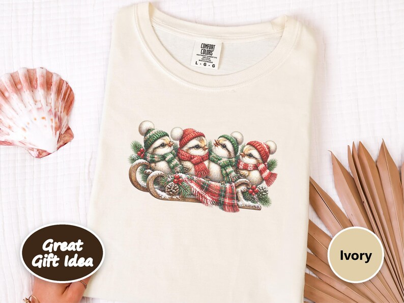 Christmas Birds Shirt, Holiday Bird Lover Gift, Winter Wildlife Tee, Cute Animal Sweatshirt, Festive Christmas Bird Shirt image 7