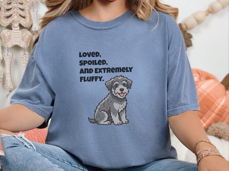 Comfort Colors Schnoodle Lover Crewneck Sweatshirt, Loved, Spoiled, and Extremely Fluffy Dog Mom Tee, Schnoodle Dad Cross-Breed Doodle Dog image 3