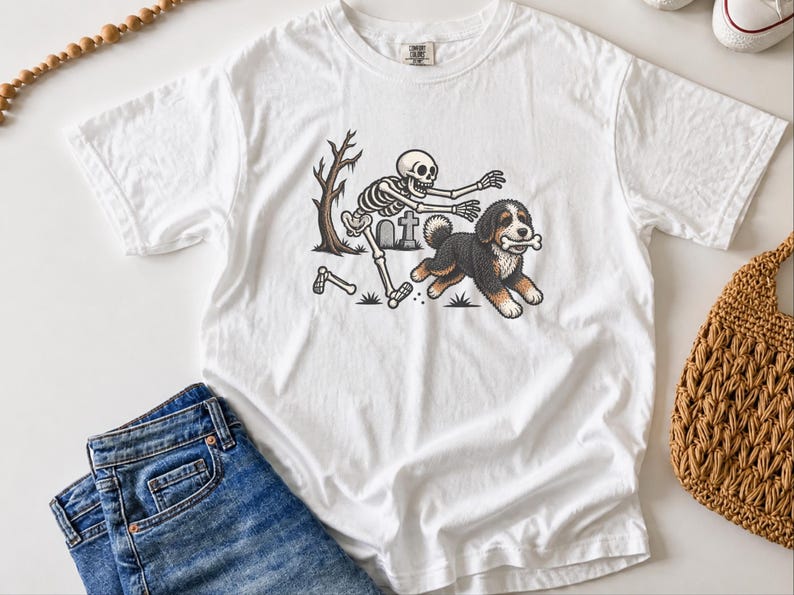 Bernedoodle Dog Shirt, Skeleton Dog Shirt, Halloween Pet Gift, Funny Bernedoodle Shirt, Halloween Dog Tee, Bernedoodle Mom Gift image 2