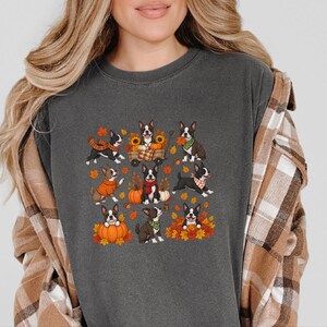 Maglietta autunnale con Boston Terrier, regalo autunnale per amanti dei cani, maglietta per la mamma di un Boston Terrier, felpa con zucche, maglietta con cucciolo carino immagine 10