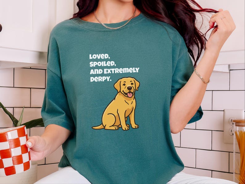 Comfort Colors Yellow Labrador Retriever Shirt, Loved, Spoiled, and Extremely Derpy Tee, Funny Yellow Labrador Dog Mom Shirt, Lab Mom Shirt image 1