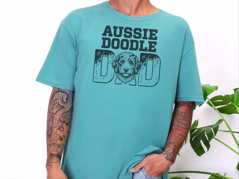 Comfort Colors Aussiedoodle Dad T-Shirt, Funny Retro Dog Lover Graphic Tee, Vintage Doodle Pet Parent Gift Idea, Best Dog Dad Apparel image 6