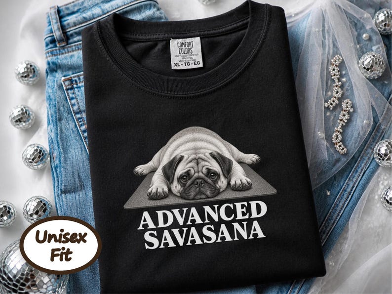 Pug Lover Shirt, Yoga Shirt Women, Pug Mom Gift, Funny Fitness Tee, Advanced Savasana Pug Shirt, Workout Humor Tee, Yoga Instructor Gift image 6