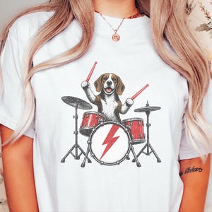 Beagle Shirt, Beagle Drummer Gift, Rock Dog Music Lover Tee, Drummer Dad Shirt, Funny Beagle Lover Gift, Retro Rock Band Shirt image 9