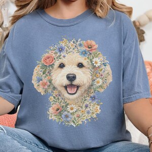 Comfort Colors Golden Labradoodle Shirt, Labradoodle Floral Face Design, Goldendoodle Mom Watercolor Pet Art, Cottagecore Print image 3