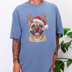 Maglietta natalizia con bulldog francese, regalo per la mamma di un cane per le feste, felpa festiva con bulldog francese, maglietta natalizia con cucciolo, per gli amanti del bulldog francese immagine 5
