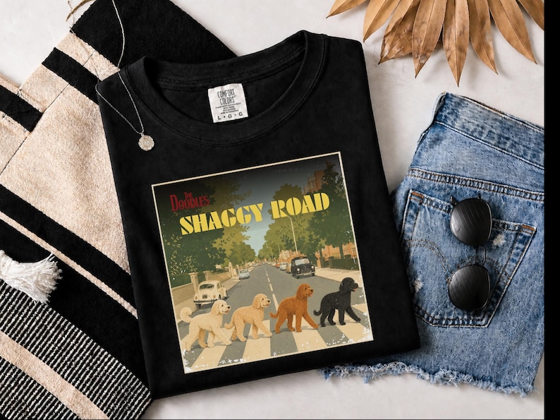 Comfort Colors Beatles Inspired Goldendoodle Shirt, The Doodles Shaggy Road Parody Tee, Retro Classic Rock Band Dog Mom Clothing image 5