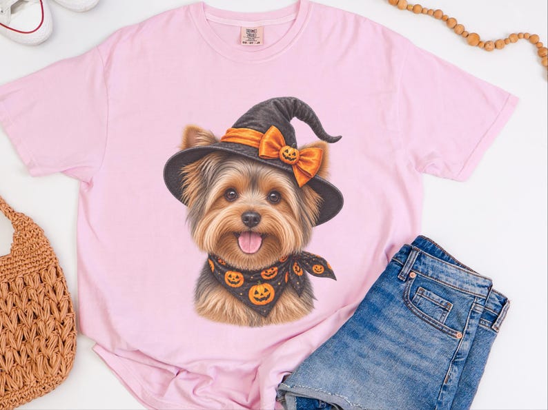 Yorkie Halloween Shirt, Yorkie Mom Gift, Witch Dog Shirt, Halloween Dog Shirt, Yorkie Lover Gift, Fall Dog Sweatshirt image 1